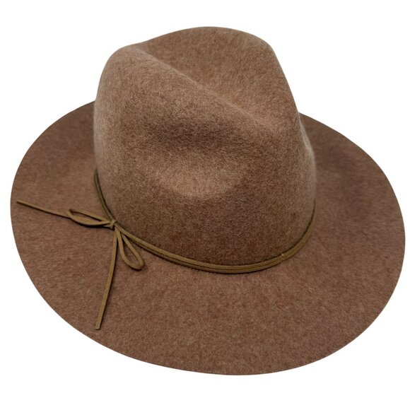 Banana Republic  Factory Wool Felt Fedora Hat M/L Brown Fall Tan Bow Cognac - Picture 1 of 9